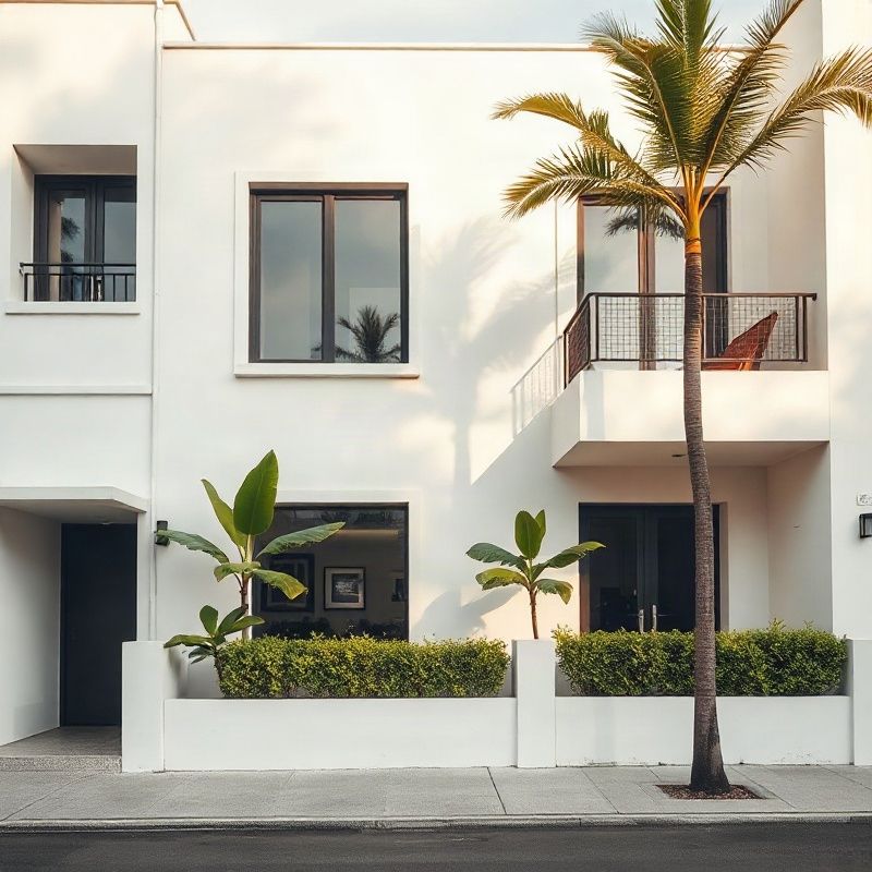Modernist Fortaleza residential facade with hedge landscaping in equatorial sunlight
