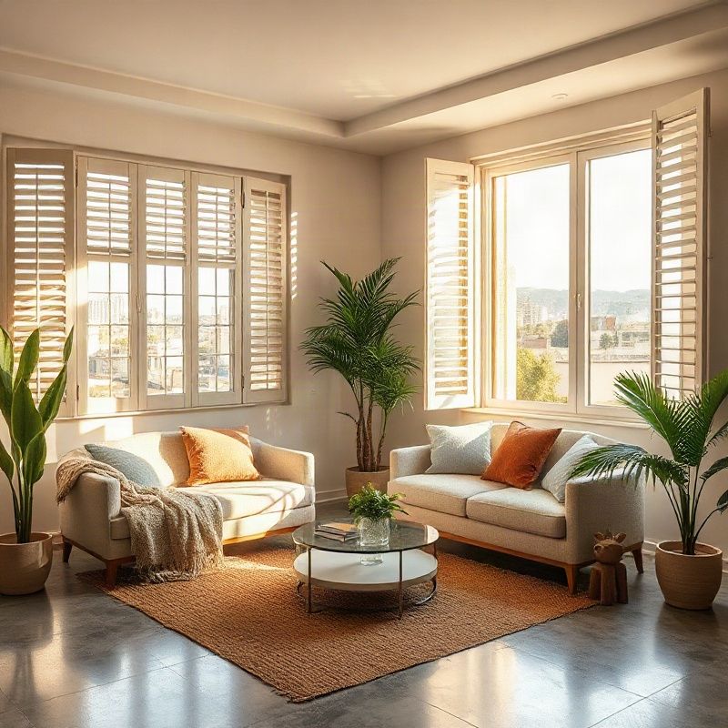 Bright Fortaleza apartment living room with natural light and emerald-fresh plant accents
